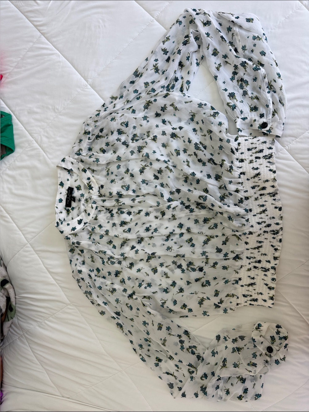 rag & bone White Floral Print Blouse with Teal and Yellow Accents